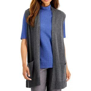 EAST CASTLE GRAY RIBBED HOODED OPEN CARDIGAN SWEATER VEST ONE SIZE COTTON